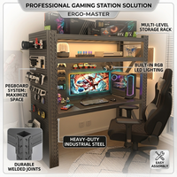 Bureau d'ordinateur E-Sports en métal avec étagère de rangement multi-niveaux réglable en hauteur du sol au plafond - Étagère de bureau DIY pour la maison