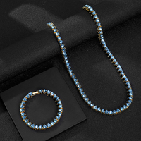 Set perhiasan gelang rantai tenis berlian kristal biru harga grosir perhiasan Pria Wanita Kustom es keluar