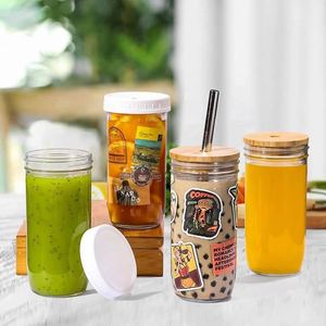 Wholesale Custom Borosilicate 13Oz Can Shaped Glass <b>Cup</b> Tumbler <b>With</b> <b>Lid</b> and Straw Sublimation Blanks for Drinkware - Product Image 3