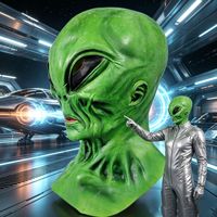 Masque de tête en latex vert style Alien pour Halloween, cosplay, fête, accessoires de diffusion en direct, approvisionnement transfrontalier