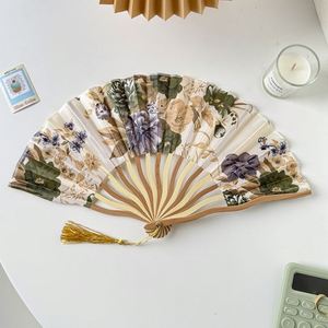 Abanico de mano de bambú con diseño floral estilo chino, pintura a tinta antigua, para verano, 21 cm, abanico plegable para danza, regalo de negocios, artesanía de bambú - Product Image 4