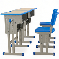Ensemble table et chaise d'étudiant moderne avec tiroir sous le bureau et crochet pour sac, structure en métal et plateau en bois, mobilier scolaire certifié
