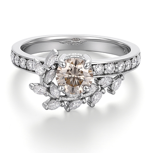 แหวนเพชรขาว 18k ดีไซน์ดอกไม้และพืชจาก PROVENC แหวนเพชรแชมเปญเพาะเลี้ยงในห้องปฏิบัติการสำหรับผู้หญิง แหวนหมั้น - Product Image 2