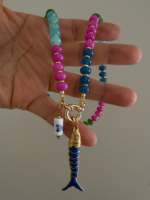 Collier pendentif breloque émail goutte d'huile motif poisson couleurs personnalisées, plaqué or 18 carats, avec perles en pierre naturelle, ensembles de bijoux pour femmes