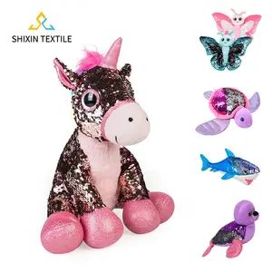 Low Moq Creative High Quality Funny Animal Color Change Reversible Flip Stuffed Sequins Dinosaur Stuffed Plush Toy For Sensory C