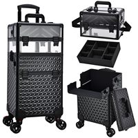 Valise de coiffeur 3 en 1, valise de formation en cosmétologie, valise pour technicien des ongles, coiffeur, maquilleur, valise de maquillage professionnelle à roulettes