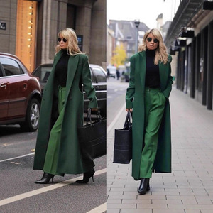 Manteau long en laine pour femme, vert, coupe ample, chaud, vêtement d'extérieur pour l'hiver - Product Image 1