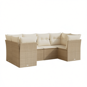 Ensemble de canapés de jardin en polyrotin beige 6 pièces, mobilier d'extérieur au design contemporain, sectionnel durable avec coussins - Product Image 1