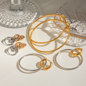 Pendientes de Aro de Acero Inoxidable con Oro de 18k, Anillos Geométricos Entrelazados, Joyería de Moda con Bloques de Color - Product Image 3