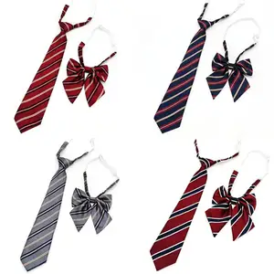 Custom Packaging Jk Uniform Casual Skinny Stripe Jacquard Bow Tie Necktie Set For Students