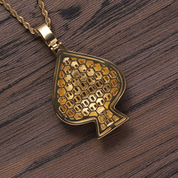 Collier Pendentif Cœur Noir Grand Format en Laiton Incrusté de Zircons Cubiques avec Chaîne Corde Plaqué PVD, Bijou Tendance pour Hommes et Femmes - Vente Flash