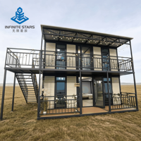 Maison en conteneur extensible à deux étages avec balcon, 4 chambres, design moderne, villa modulaire préfabriquée respirante