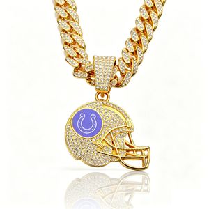 Collar con Colgante de los Indianapolis Colts, Directo de Fábrica, con Cristales de Zirconia, Cadena Cubana, Joyería Deportiva - Product Image 1