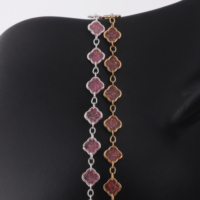 Rantai Emas Lapis 14K Romantis 3+1 Model Clover Berlapis Enamel Pink untuk Pembuatan Perhiasan Kalung dan Gelang Permanen DIY