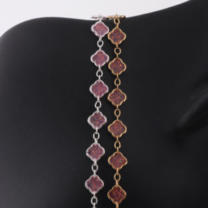 Catena Romantica in Oro 14K Placcato con <span class=keywords><strong>3</strong></span>+1 Maglie a Quadrifoglio Smaltate Rosa per Creazione di Gioielli Fai-da-Te, Collane e Bracciali Permanenti - Product Image 6