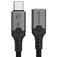Kabel USB-C Sudut Kanan 240W 80Gbps 16K Thunderbolt 5 Male to Male, Kabel Data Pengisian Daya Berbahan Nilon Kepang untuk Printer Mobile