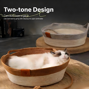 Geflochtenes Rattan-Katzenbett, geeignet für alle Jahreszeiten, Hundebett aus grobem Hanf, Katzenschlafmatte, Katzenkratzbrett, Haustierbedarf - Product Image 3