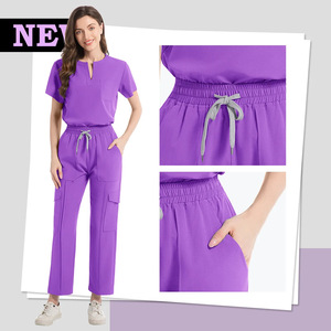 Conjunto de Uniformes Médicos Personalizados, Elásticos y Transpirables para Mujer, Uniformes de Enfermería, Uniformes Quirúrgicos de Hospital con Pantalones Anchos de Spandex - Product Image 3