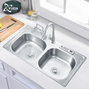 Nuovo prodotto fatto a mano doppia vasca sottotop lavello da cucina fattoria lavabo da cucina lavelli intelligenti