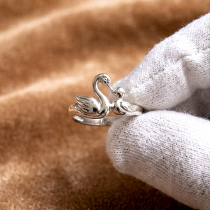 Anillo Abierto de Plata de Ley 925 con Diseño de Cisne Madre e Hijo, Bañado en Oro Vermeil, Inspirado en la Naturaleza, Ajustable, Joyería Fina al por Mayor - Product Image 1