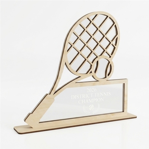 Trofi Juara Tenis Kayu dengan Potongan Raket, Kerajinan Dekoratif Buatan Tangan untuk Penghargaan Turnamen Olahraga dan Kenang-kenangan - Product Image 3