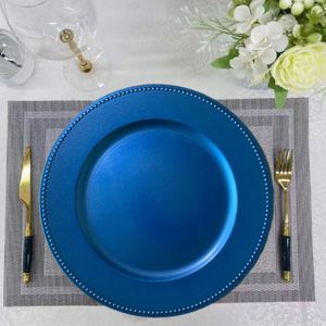 Assiettes de présentation classiques plaquées or avec perles, design mariage, pour événements de mariage, assiette de présentation perlée dorée - Product Image 3