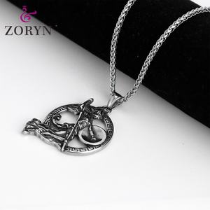 Pendentif Spartan Athéna en Acier Inoxydable, Motif Clé Grecque, Bouclier et Lance, Bijou de Mode Vintage en Acier Titane pour Hommes - Product Image 2