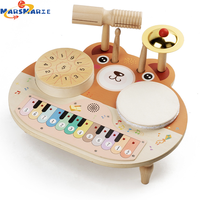 Montessori çok fonksiyonlu 5 1 müzik istasyonu bebek klavye kiti ahşap müzik aletleri oyuncaklar ziller pil işletilen