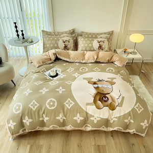 Hot Bán Hiện Đại Sang Trọng 4-Mảnh Vua Kích Thước Bộ Đồ Giường Đặt Rửa Sạch Bông Với Thiết Kế Phim Hoạt Hình Phản Ứng In Ấn Tấm Ga Giường Gối - Product Image 6