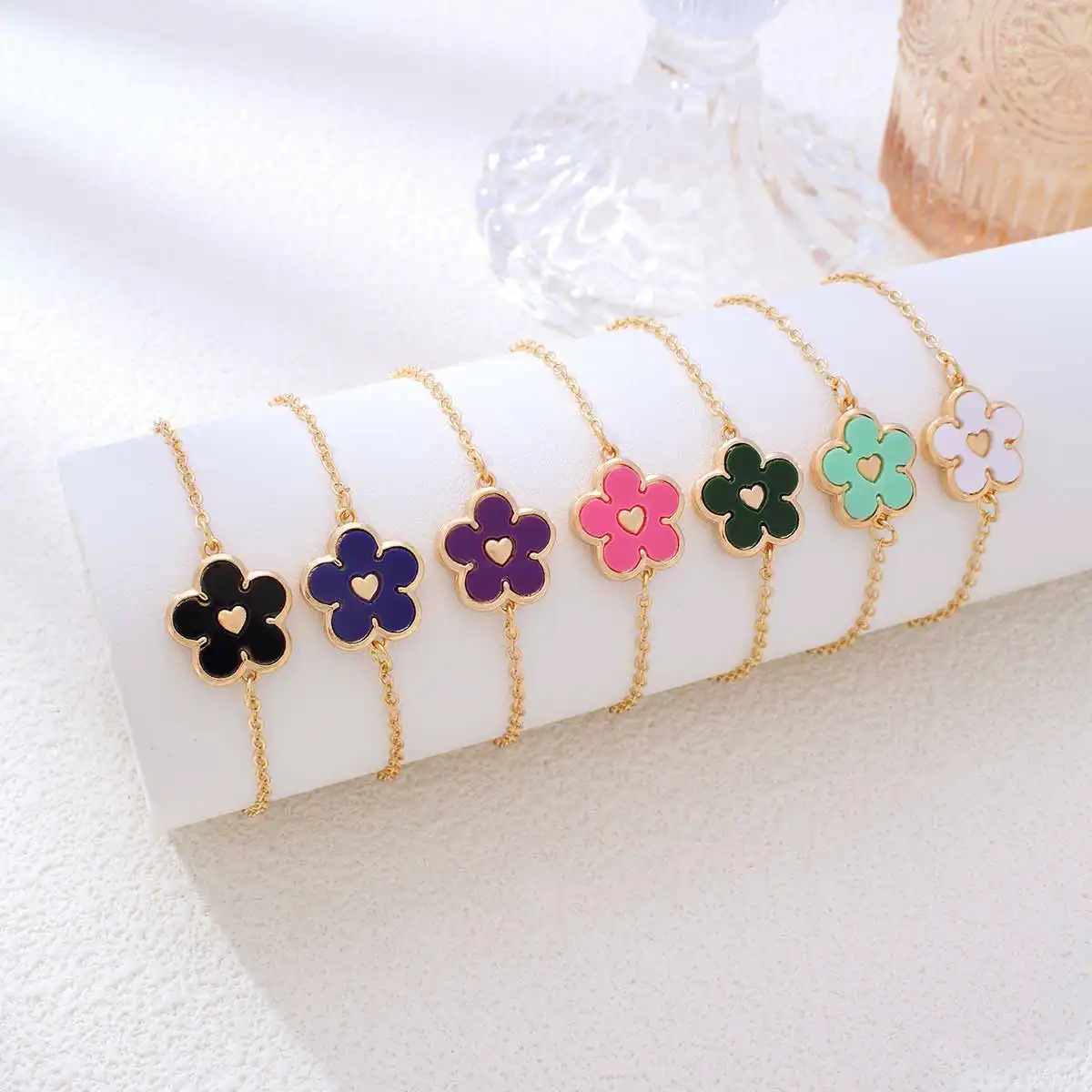 CDD mode coréenne cinq feuilles fleur coeur bracelet à breloques pour femmes filles fête bijoux accessoires