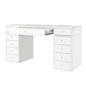 Table de toilette moderne en bois avec panneaux, poignées en cristal, plateau en verre transparent et compartiment de rangement <span class=keywords><strong>secret</strong></span> pour chambre et hôtel – Collection Glam Room Luxe - Product Image 2