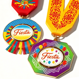 Medalla de Fiesta de Aleación de Zinc, Chapada en Oro, Esmalte Duro, Circular con Cinta, para Fiesta de Cumpleaños, Tema de Arte Folclórico - Product Image 2