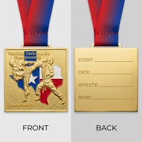 Médaille commémorative personnalisée carrée en métal doré, médaille de championnat d'arts martiaux avec ruban pour les événements sportifs de Taekwondo