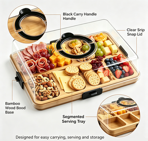 Planche à charcuterie en <span class=keywords><strong>bambou</strong></span> avec couvercle transparent, boîtes à charcuterie portables pour voyage, <span class=keywords><strong>plateau</strong></span> de service divisé, planche à découper pour la cuisine - Product Image 4