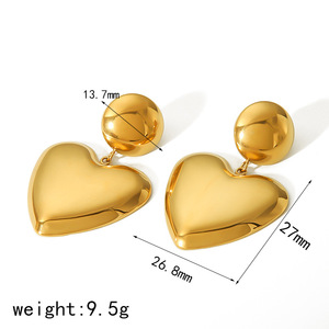 Pendientes de Botón en Forma de Corazón, Chapados en Oro de 18K, Acero Inoxidable, Joyería para Fiestas, Accesorio de Moda - Product Image 5