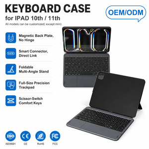 Funda con Teclado Ligero para iPad A16 <span class=keywords><strong>de</strong></span> 11 Pulgadas, para Oficina y Viajes, Soporte Plegable, Panel Táctil Completo, Teclas Retroiluminadas <span class=keywords><strong>de</strong></span> 6 Filas - Product Image 1