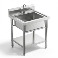 Wastafel Stainless Steel Satu Lubang Ukuran Dapat Disesuaikan, Kelas Makanan 304, Kekuatan Tinggi, Perak Brushed, untuk Pengolahan Makanan