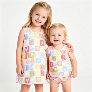 Tenues d'été personnalisées pour bébés filles, robes et jupes à carreaux colorés, vêtements assortis mignons pour sœurs, collection boutique - Product Image 1