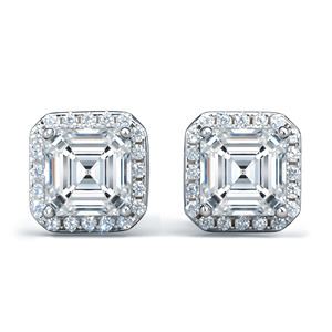 Boucles d'oreilles en argent sterling S925 avec moissanite taille Asscher carrée, pavées de petites pierres, bijoux pour femmes, cadeaux - Product Image 1