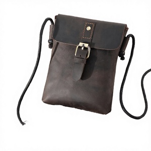 Men's Vintage Genuine Leather <b>Small</b> Messenger <b>Shoulder</b> Sling <b>Bag</b> Retro Crazy Horse Finish Casual Phone Pocket - Product Image 3