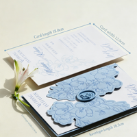 Élégante carte d'invitation de mariage bleue, imprimée en typographie avec texte personnalisé, sur papier cartonné de qualité supérieure pour événements festifs