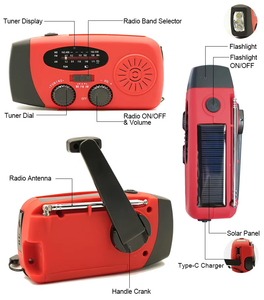 <span class=keywords><strong>Radio</strong></span> météo portable d'urgence certifiée FCC NOAA, 2000 mAh, AM/FM, ondes courtes, lampe de poche SOS, solaire, USB, manivelle, pour la survie - Product Image 2