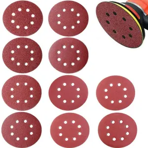 Discos abrasivos rojos de 5 pulgadas y 8 agujeros, disco de lijado de gancho y bucle de 125mm, lijadora de papel de lija de grano 240, papel de lija redondo