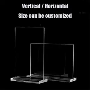 Tabletop Stand A4 A5 A6 Customized Sizes Acrylic T Shaped Sign Holder With Base