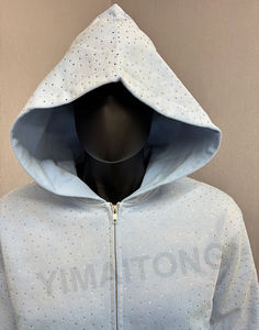 Custom Hoodies Cotton Unisex Thick Comfortable Stylish Baby Blue Washed Sun Faded All Over Print Rhinestone <b>Zip</b> <b>Up</b> <b>Hoodie</b> - Product Image 2