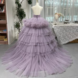 Purple Strapless Tulle Ball Gown Wedding Dress Sweetheart Neckline Natural Waistline Full Layered Skirt - Product Image 2