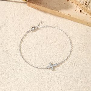 S925 Silver Cross <b>Bracelet</b> Rhodium Plated Pave Crystal Minimalist FaithJewelry Chain Link Unisex Everyday Wear - Product Image 4