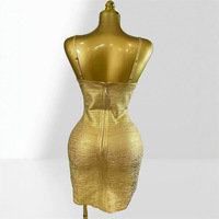 Robe moulante sexy pour femme à col halter et décolleté plongeant, imprimé feuille d'or, style bandage, pour soirée