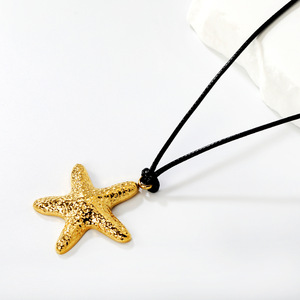 Collier pendentif étoile en alliage de zinc couleur argent et or avec chaîne en corde cirée pour hommes et femmes, chaîne de pull tendance, style décontracté - Product Image 3