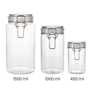 Unbreakable PET Food Container 100ml 200ml 450ml 1000ml 1500ml Airtight Food-grade PET Jar with Seal Wire Clamp Fastening